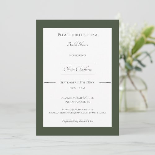 Minimalist Arrows Bridal Shower  Olive Green Invitation