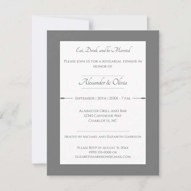 Minimalist Arrows Rehearsal Dinner | Gray Invitation (Front)