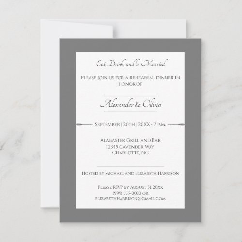 Minimalist Arrows Rehearsal Dinner  Gray Invitation