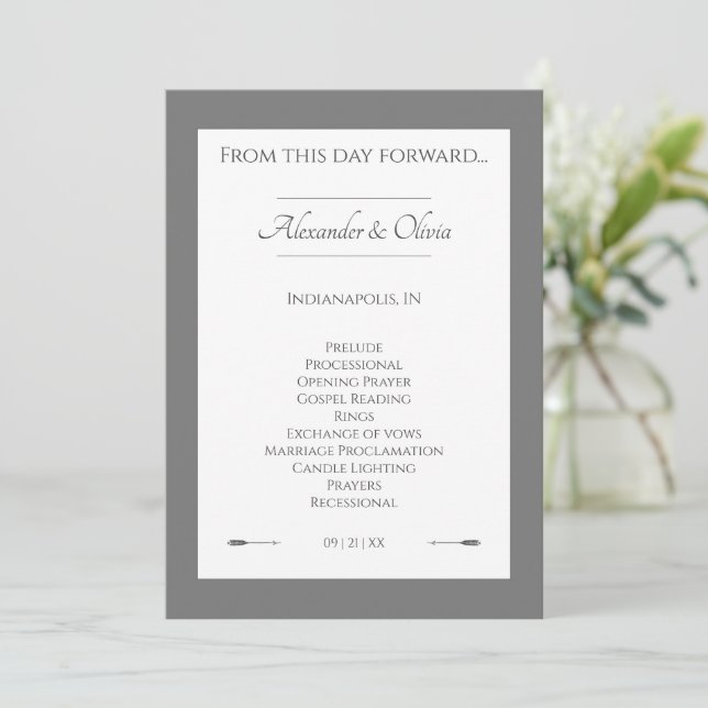 Minimalist Arrows Wedding | Gray Program (Standing Front)