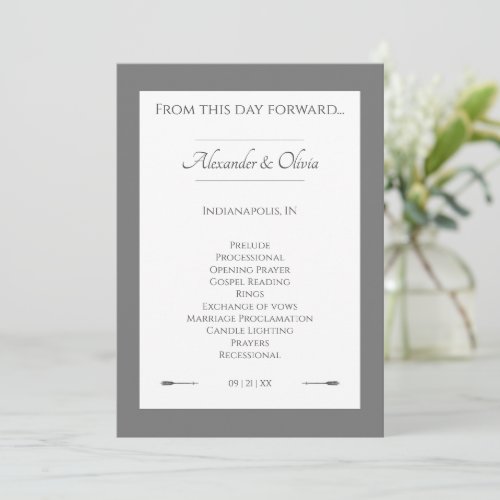 Minimalist Arrows Wedding  Gray Program