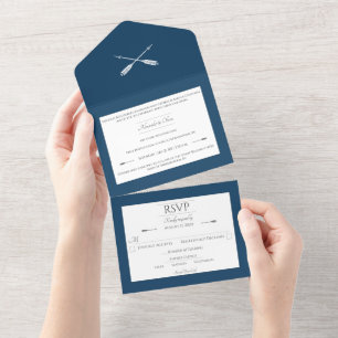 Minimalist Arrows Wedding Marseille Blue All In One Invitation