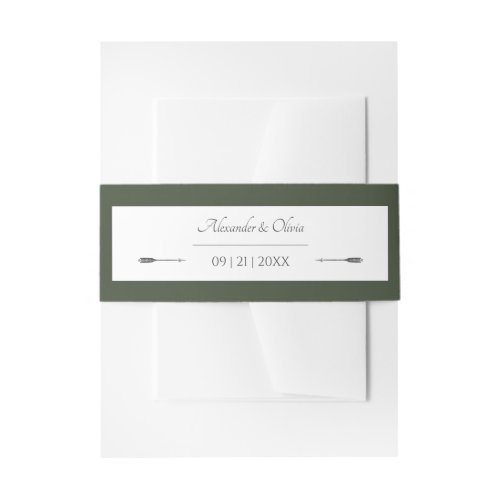 Minimalist Arrows Wedding  Olive Green Invitation Belly Band