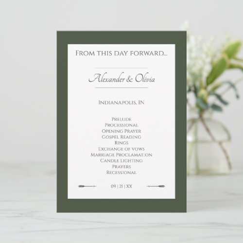 Minimalist Arrows Wedding  Olive Green Program