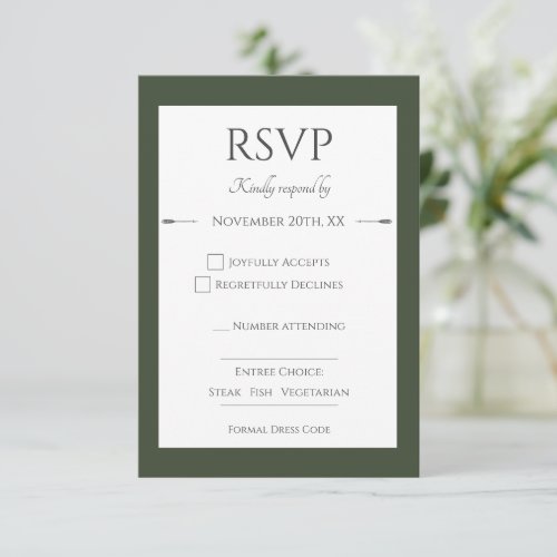 Minimalist Arrows Wedding  Olive Green RSVP Card