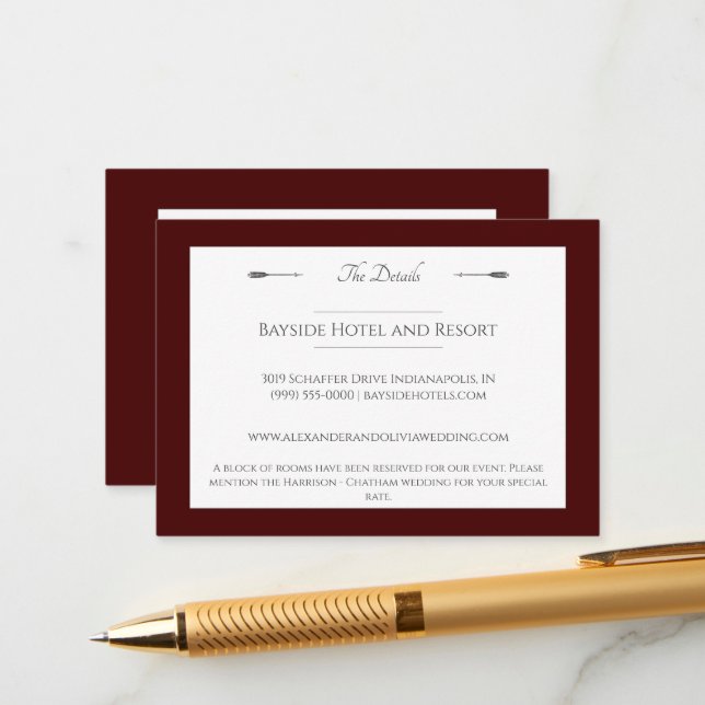 Minimalist Arrows Wedding | Red Enclosure Card (Front/Back In Situ)