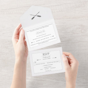 Minimalist Arrows Wedding White All In One Invitation