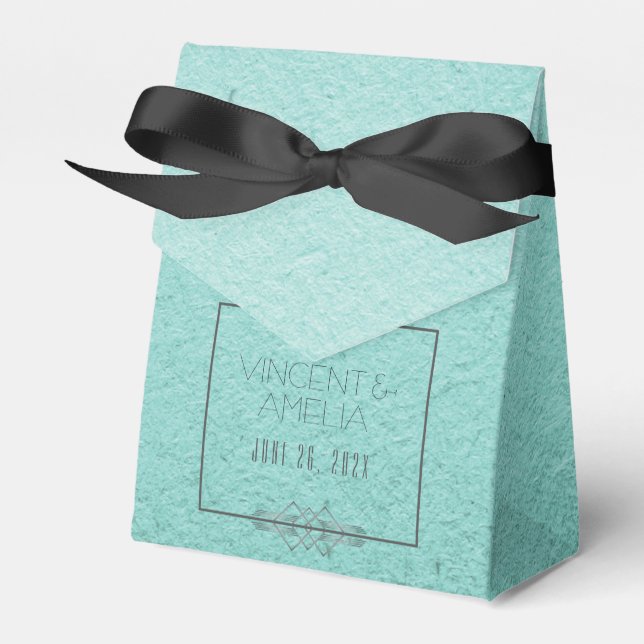 Minimalist Art Deco Blue Custom Wedding  Favor Boxes (Front Side)