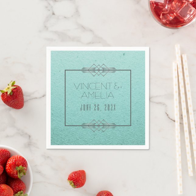 Minimalist Art Deco Blue Custom Wedding Paper Napkins (Insitu)