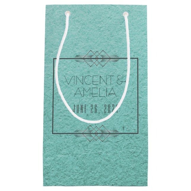 Minimalist Art Deco Blue Custom Wedding  Small Gift Bag (Front)