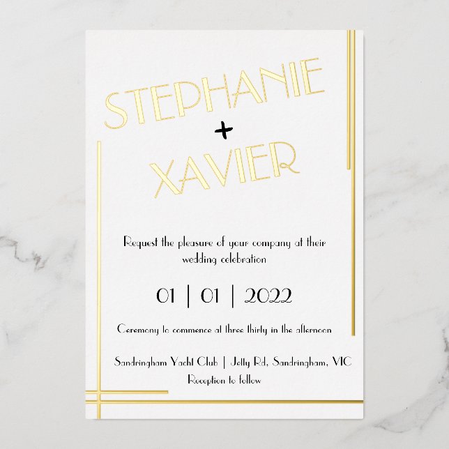 Minimalist Art Deco Foil Wedding Invitation 5x7 (Front)