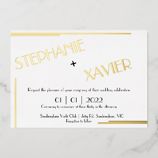 Minimalist Art Deco Foil Wedding Invitation 5x7 Foil Invitation