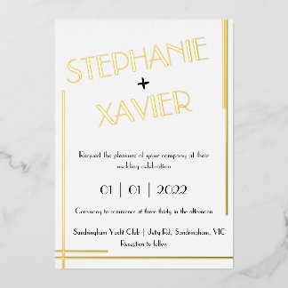 Minimalist Art Deco Foil Wedding Invitation 5x7 Foil Invitation