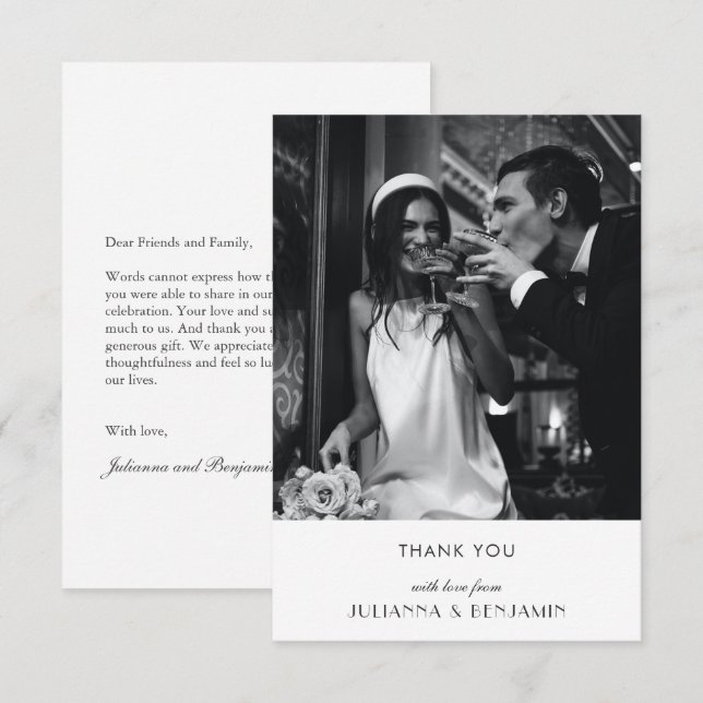 Minimalist Art Deco Wedding Custom Message Photo Thank You Card (Front/Back)