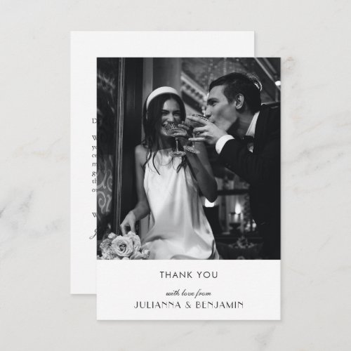 Minimalist Art Deco Wedding Custom Message Photo Thank You Card