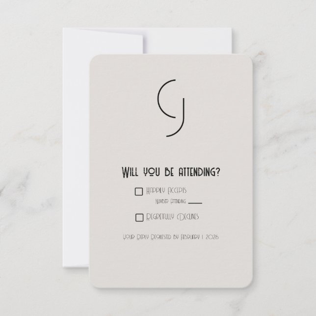 Minimalist Art Deco Wedding RSVP Card (Front)