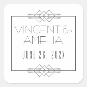 Minimalist Art Deco White Custom Wedding  Square Sticker