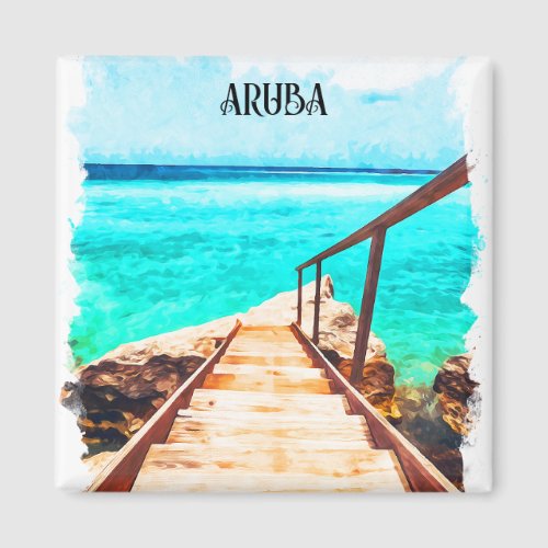 Minimalist Aruba Caribbean Tropical Vacation Magnet