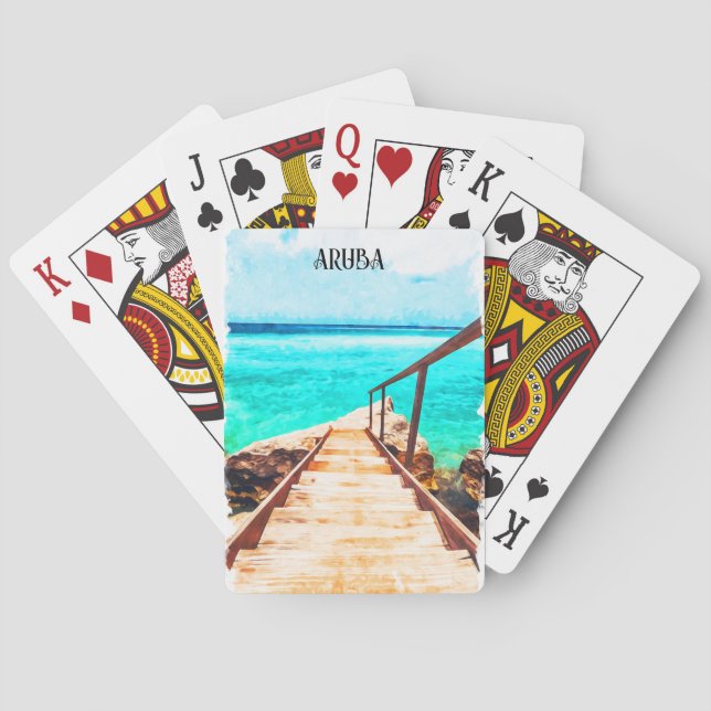 Minimalist Aruba Caribbean Tropical Vacation Poker Cards (Back)
