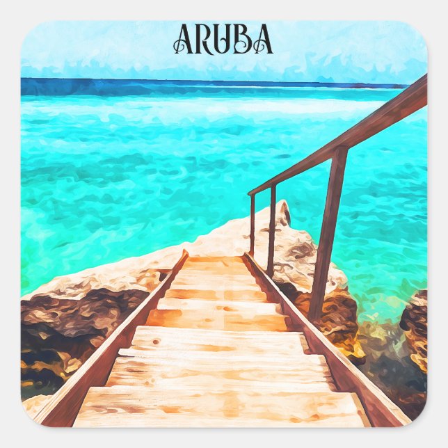 Minimalist Aruba Caribbean Tropical Vacation Square Sticker (Front)