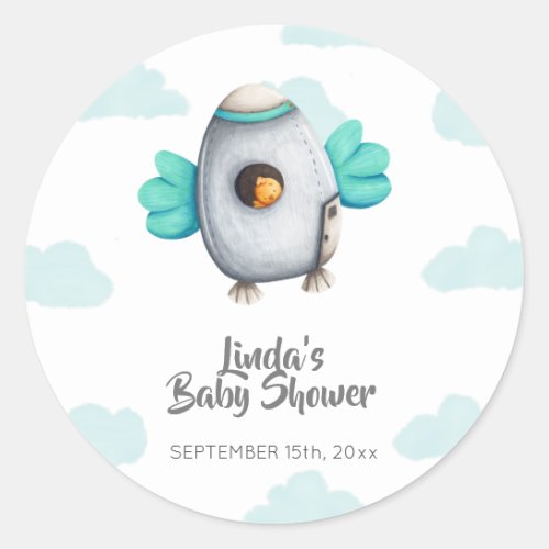 Minimalist Astronaut Bird Baby Shower Favor Classic Round Sticker