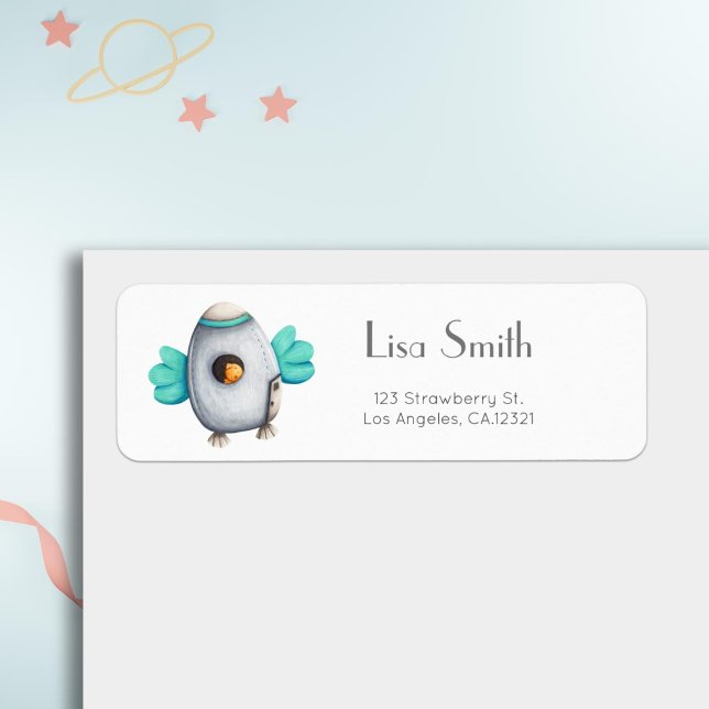 Minimalist Astronaut Bird Flying Spaceship Kids  Label (Creator Uploaded)