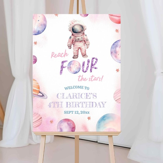 Minimalist Astronaut Girl's 4th Birth Welcome Sign (Creator Uploaded)