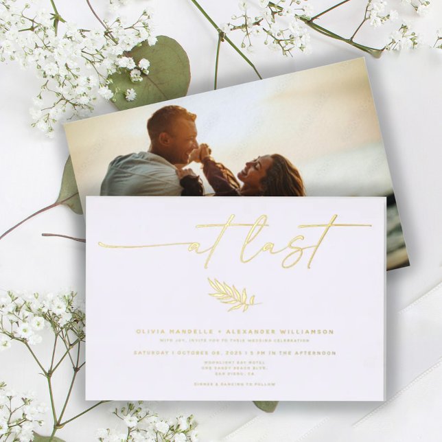 Minimalist At Last Wedding Photo Real Foil Invitation (Creator Uploaded)