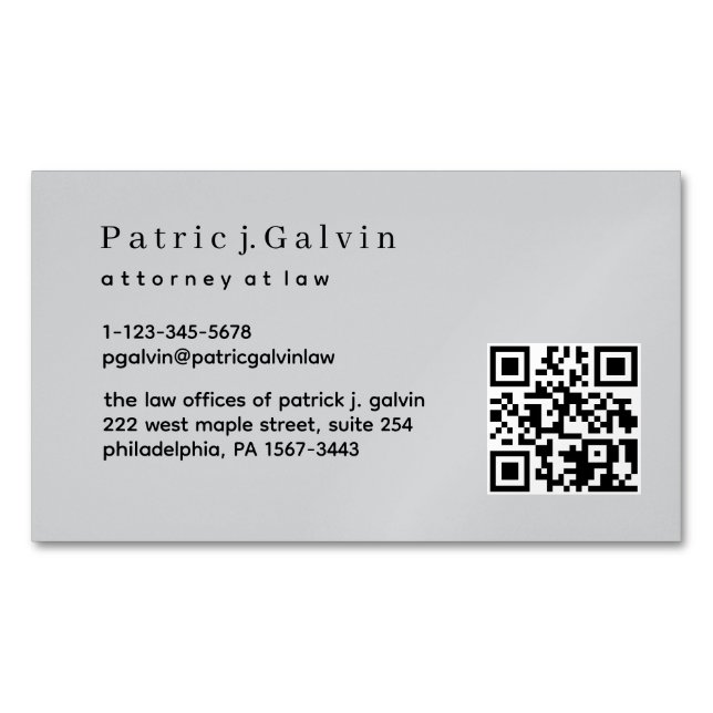 Minimalist Attorney Business Card with QR Code (Front)