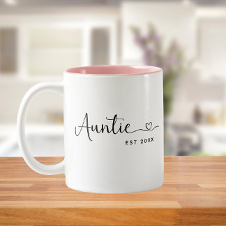 Minimalist Auntie Established Elegant Script  Two-Tone Coffee Mug
