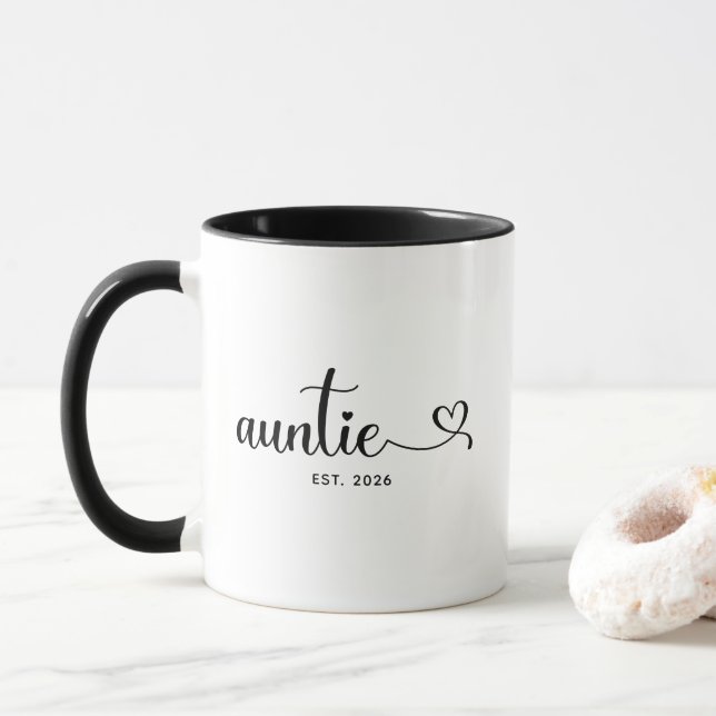 Minimalist Auntie Swash Heart Script Mug (With Donut)