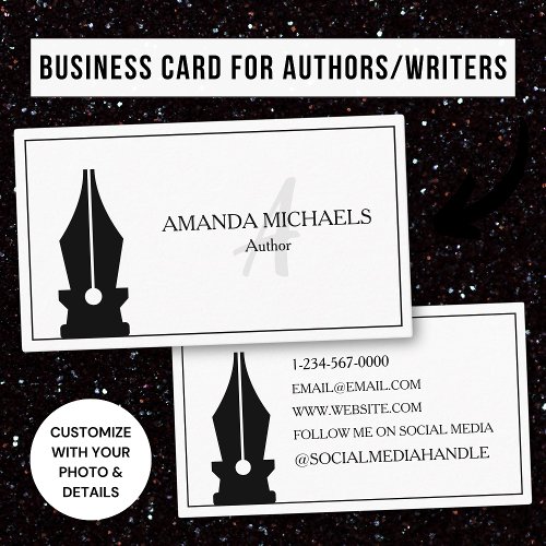 Minimalist Author Writer Ink Pen Business Card