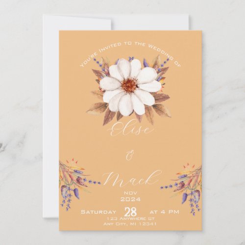 Minimalist Autumn Herbs Bouquet Watercolor Wedding Invitation