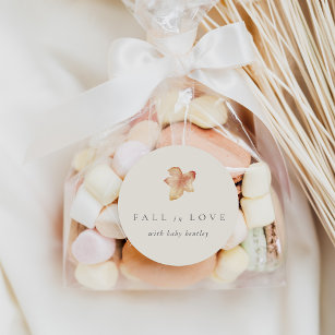 Minimalist Autumn Leaf "Fall in Love" Baby Shower Classic Round Sticker
