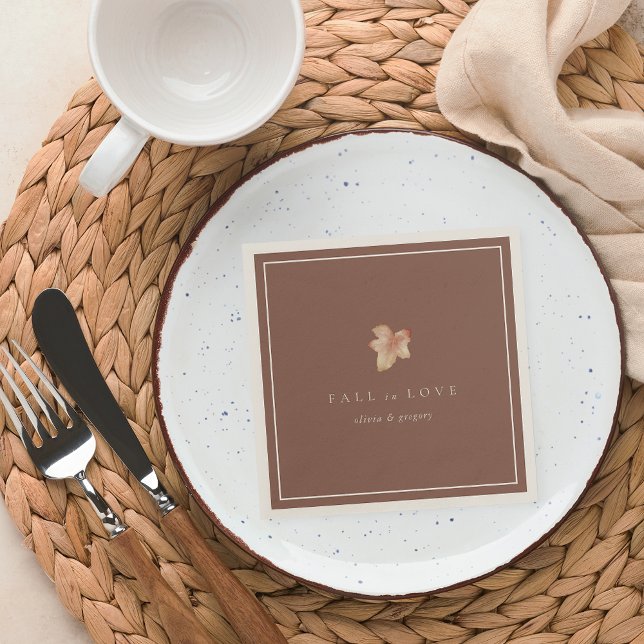 Minimalist Autumn Leaf "Fall in Love" Personalized Napkins (Creator Uploaded)