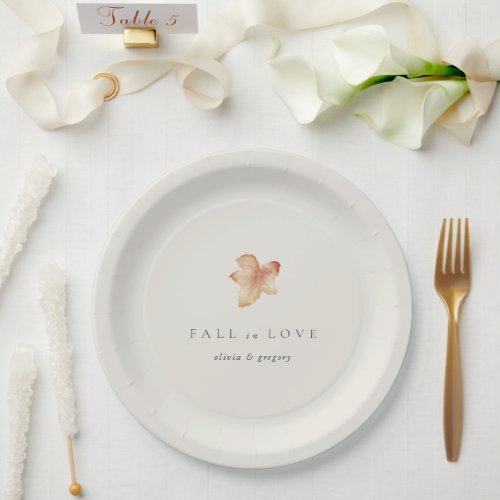 Minimalist Autumn Leaf Fall in Love Personalized Paper Plates