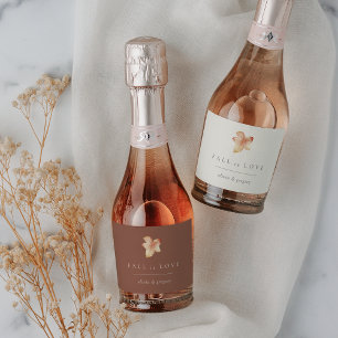 Minimalist Autumn Leaf "Fall in Love" Personalized Sparkling Wine Label