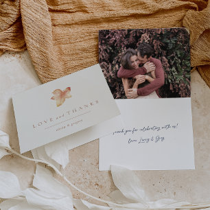 Minimalist Autumn Leaf Inside Photo Letterpress Thank You Card