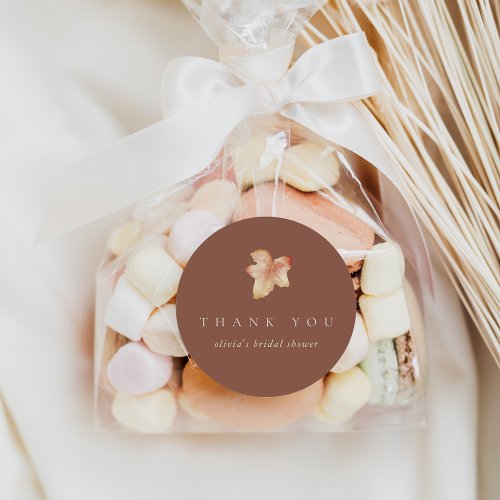 Minimalist Autumn Leaf Thank You Favor Classic Round Sticker