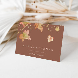 Minimalist Autumn Leaves Bridal Shower Letterpress Thank You Card