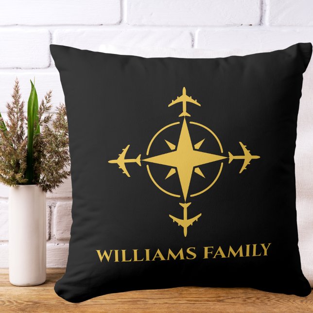 Minimalist Aviation Compass Airplane Travel Custom Throw Pillow (Creator Uploaded)