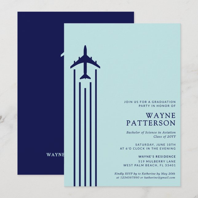 Minimalist Aviation Flight School Pilot Graduation Invitation (Front/Back)