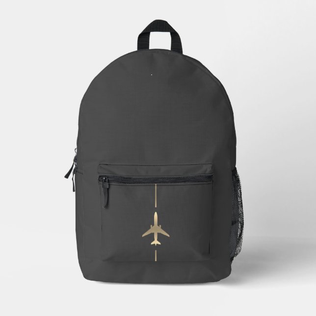 Minimalist Aviation Gold Airplane Printed Backpack (Front)