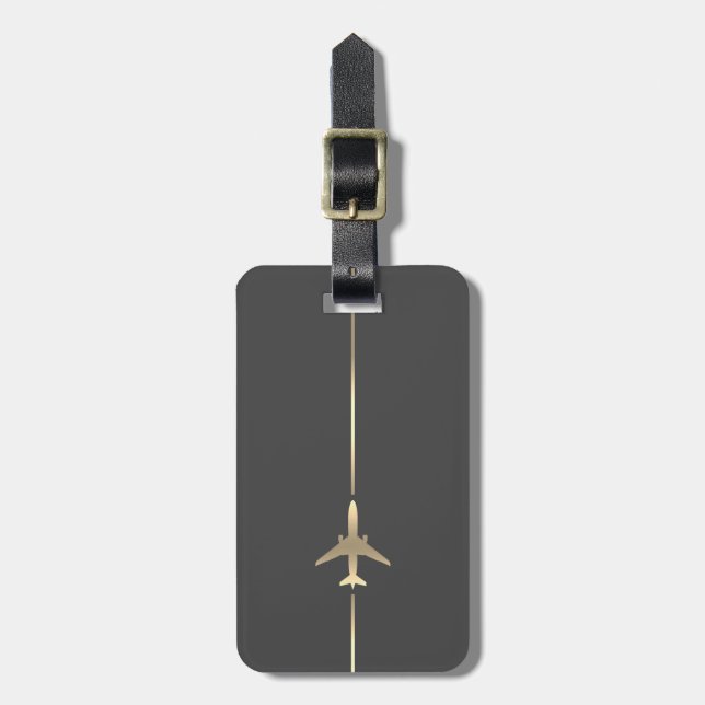 Minimalist Aviation Luggage Tag w/ leather strap (Front Vertical)