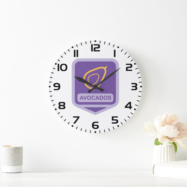 Minimalist Avocado Badge in Purple and Gold  Large Clock (Creator Uploaded)
