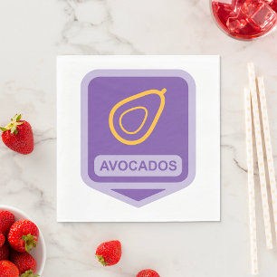 Minimalist Avocado Badge in Purple and Gold Napkins