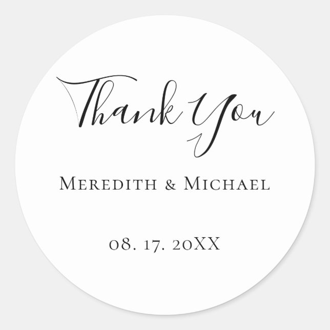 Minimalist B&W Personalized Dated Thank You Classic Round Sticker (Front)