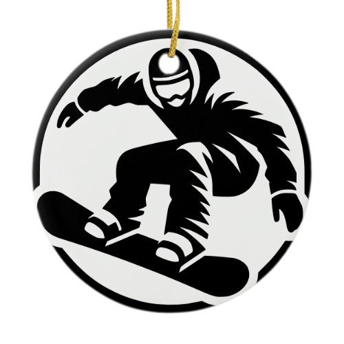 Minimalist B&amp;W Snowboarder Freestyle Mid-Air Jump Ceramic Ornament
