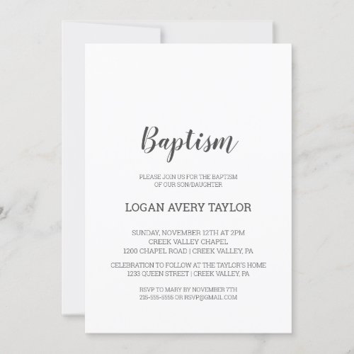 Minimalist Baby Baptism Invitation