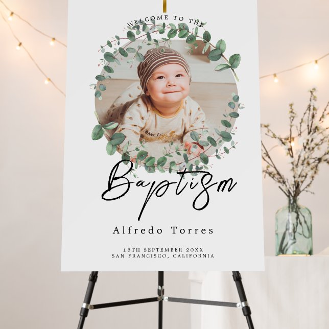 Minimalist Baby Baptism Invitation with Photo Foam Board (In Situ (Stand))